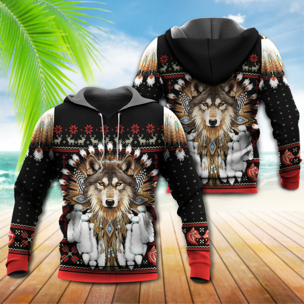 Native American Wolf Headdress With Black And Red - Hoodie - Owl Ohh - Owl Ohh