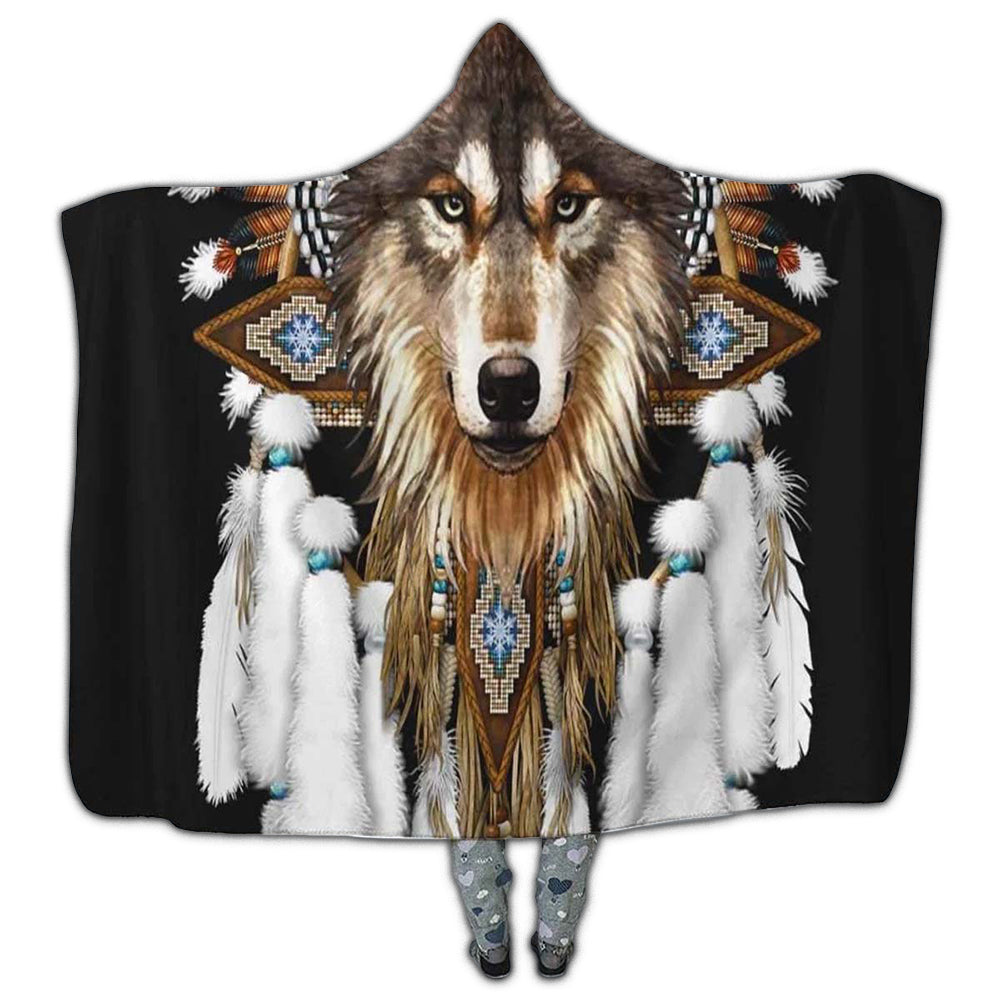 Native American Wolf Black Style - Hoodie Blanket - Owl Ohh - Owl Ohh