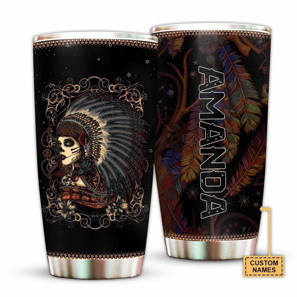 Native Girl And Flowers With Dark Style Personalized - Tumbler - Owl Ohh - Owl Ohh