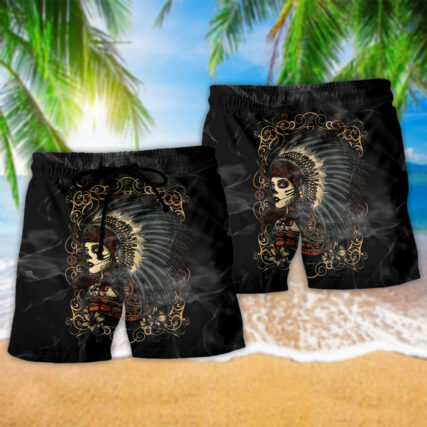 Native Girl Skull Style Cool - Beach Short - Owl Ohh - Owl Ohh