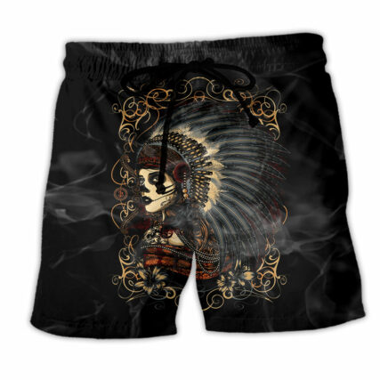 Native Girl Skull Style Cool - Beach Short - Owl Ohh - Owl Ohh