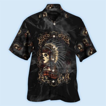 Native Girl Skull Style Dark - Hawaiian Shirt - Owl Ohh - Owl Ohh