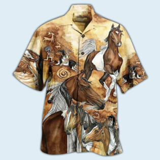 Native Horses Run Away Vintage - Hawaiian Shirt - Owl Ohh - Owl Ohh