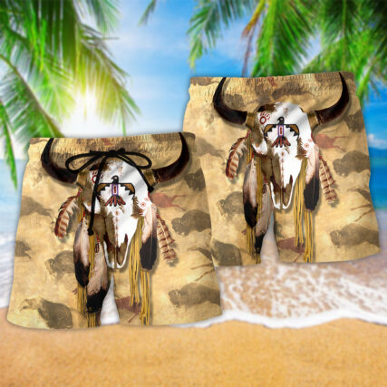 Native Skull Style Love Peace - Beach Short - Owl Ohh - Owl Ohh