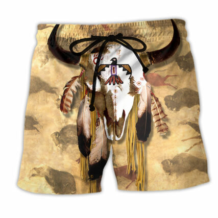 Native Skull Style Love Peace - Beach Short - Owl Ohh - Owl Ohh