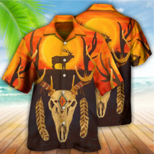 Native Skull Style Love Peace Orange - Hawaiian Shirt - Owl Ohh - Owl Ohh