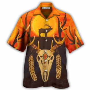 Native Skull Style Love Peace Orange - Hawaiian Shirt - Owl Ohh - Owl Ohh