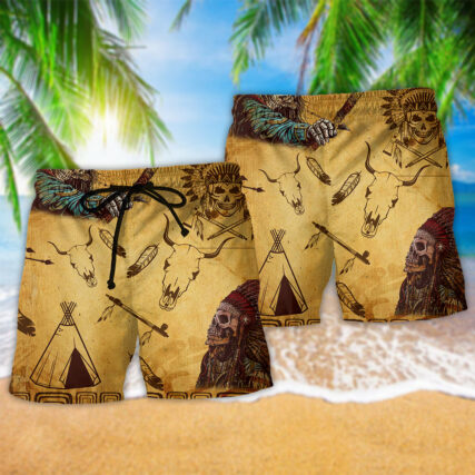 Native Skull War Feather - Beach Short - Owl Ohh - Owl Ohh