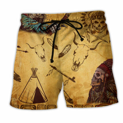 Native Skull War Feather - Beach Short - Owl Ohh - Owl Ohh
