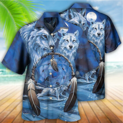 Native Style Love Peace Blue Wolf - Hawaiian Shirt - Owl Ohh - Owl Ohh