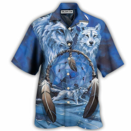 Native Style Love Peace Blue Wolf - Hawaiian Shirt - Owl Ohh - Owl Ohh