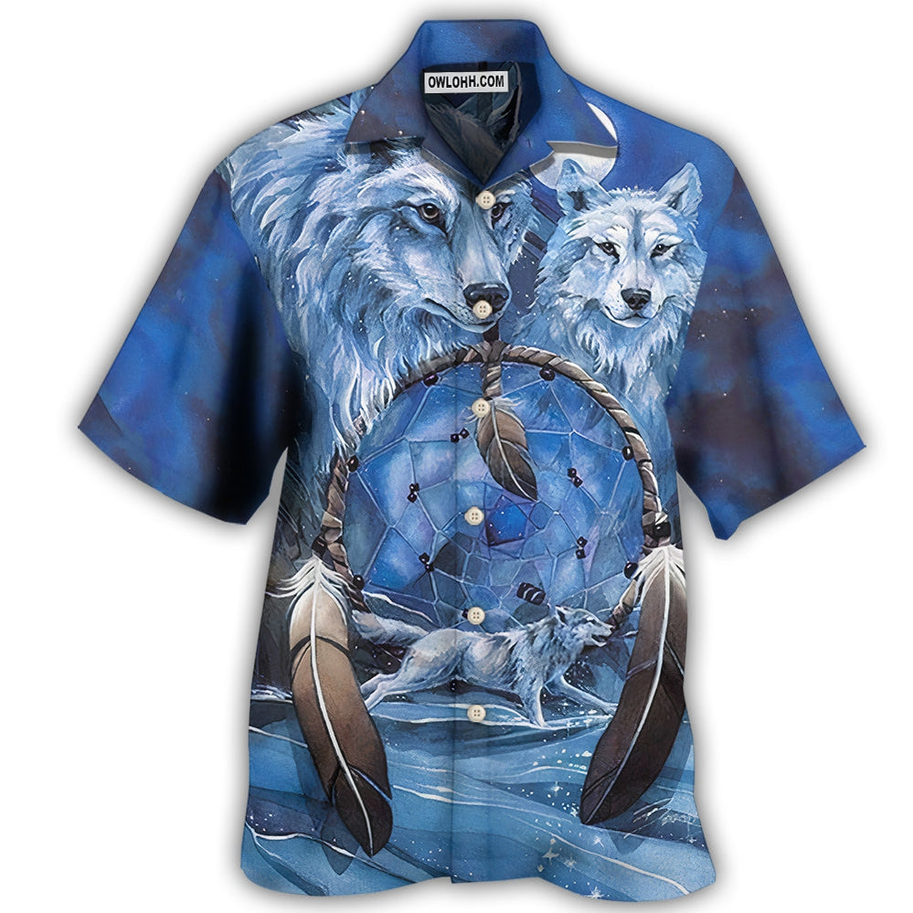 Native Style Love Peace Blue Wolf - Hawaiian Shirt - Owl Ohh - Owl Ohh