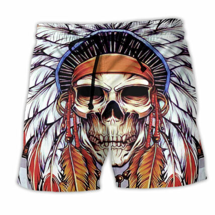 Native Style Love Peace Skull Feather - Beach Short - Owl Ohh - Owl Ohh