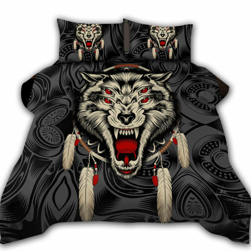 Native Wolf Black And White Style So Cool - Bedding Cover - Owl Ohh - Owl Ohh