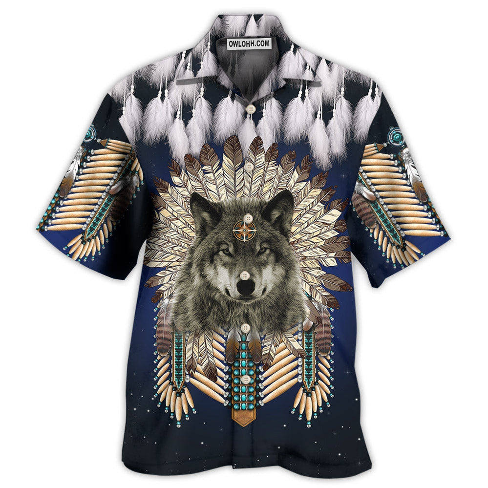 Native Wolf Feathers Dark Style - Hawaiian Shirt - Owl Ohh - Owl Ohh