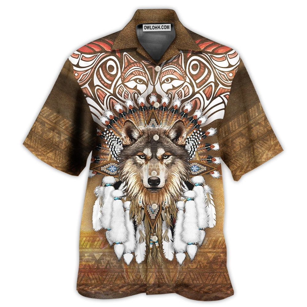 Native Feather Wolf King Style - Hawaiian Shirt - Owl Ohh - Owl Ohh