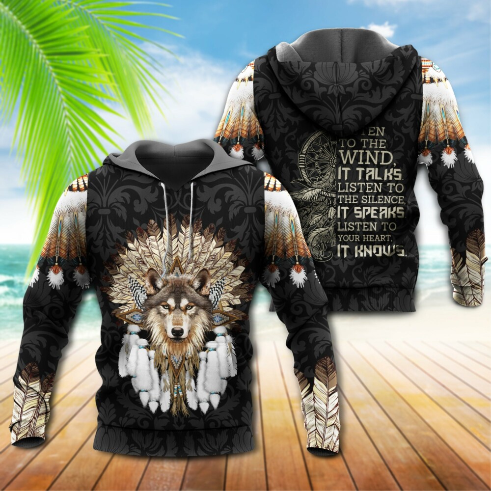 Native Wolf Listen To The Wind - Hoodie - Owl Ohh - Owl Ohh