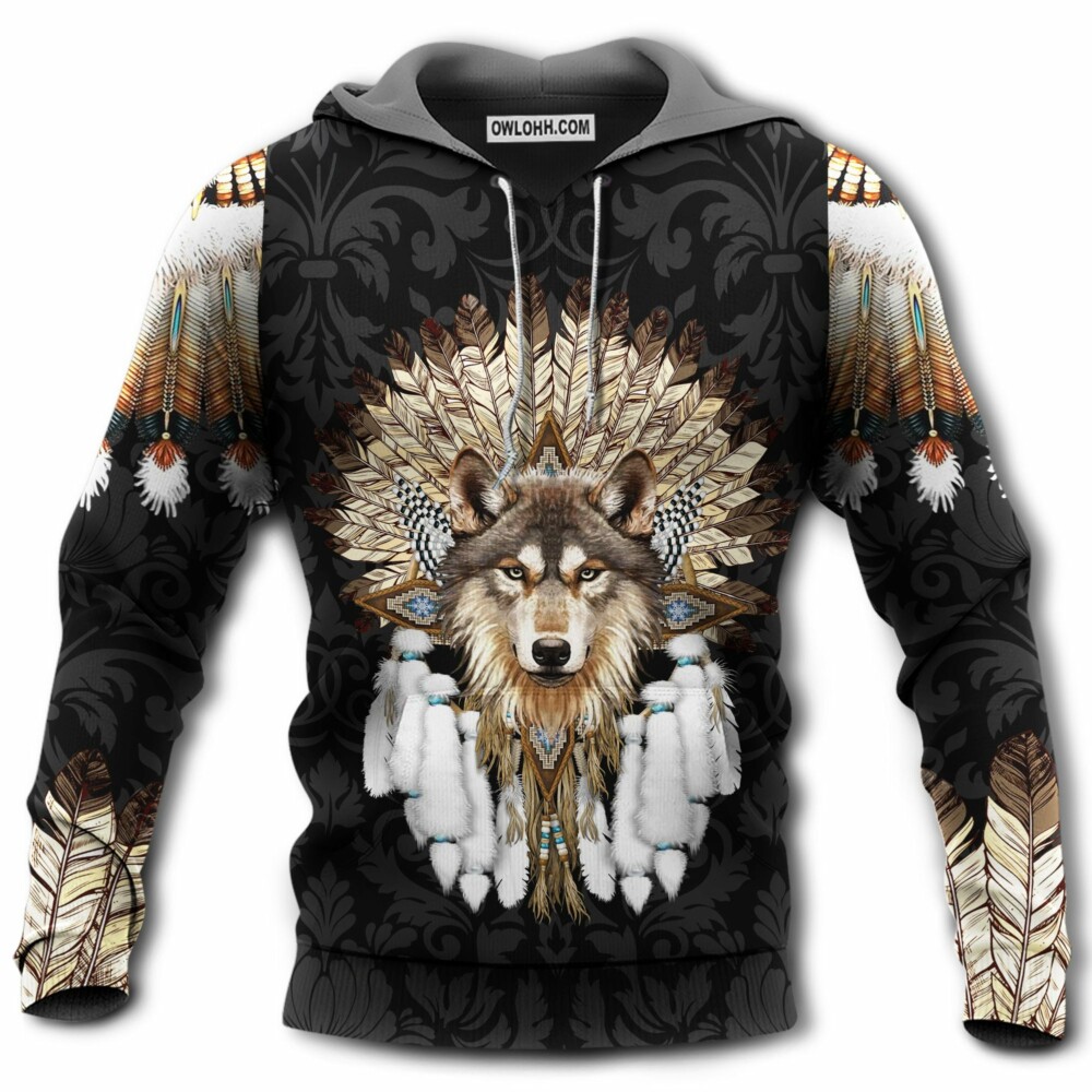Native Wolf Listen To The Wind - Hoodie - Owl Ohh - Owl Ohh