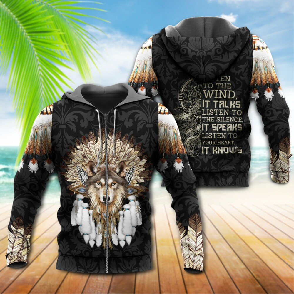 Native Wolf Listen To The Wind - Hoodie - Owl Ohh - Owl Ohh