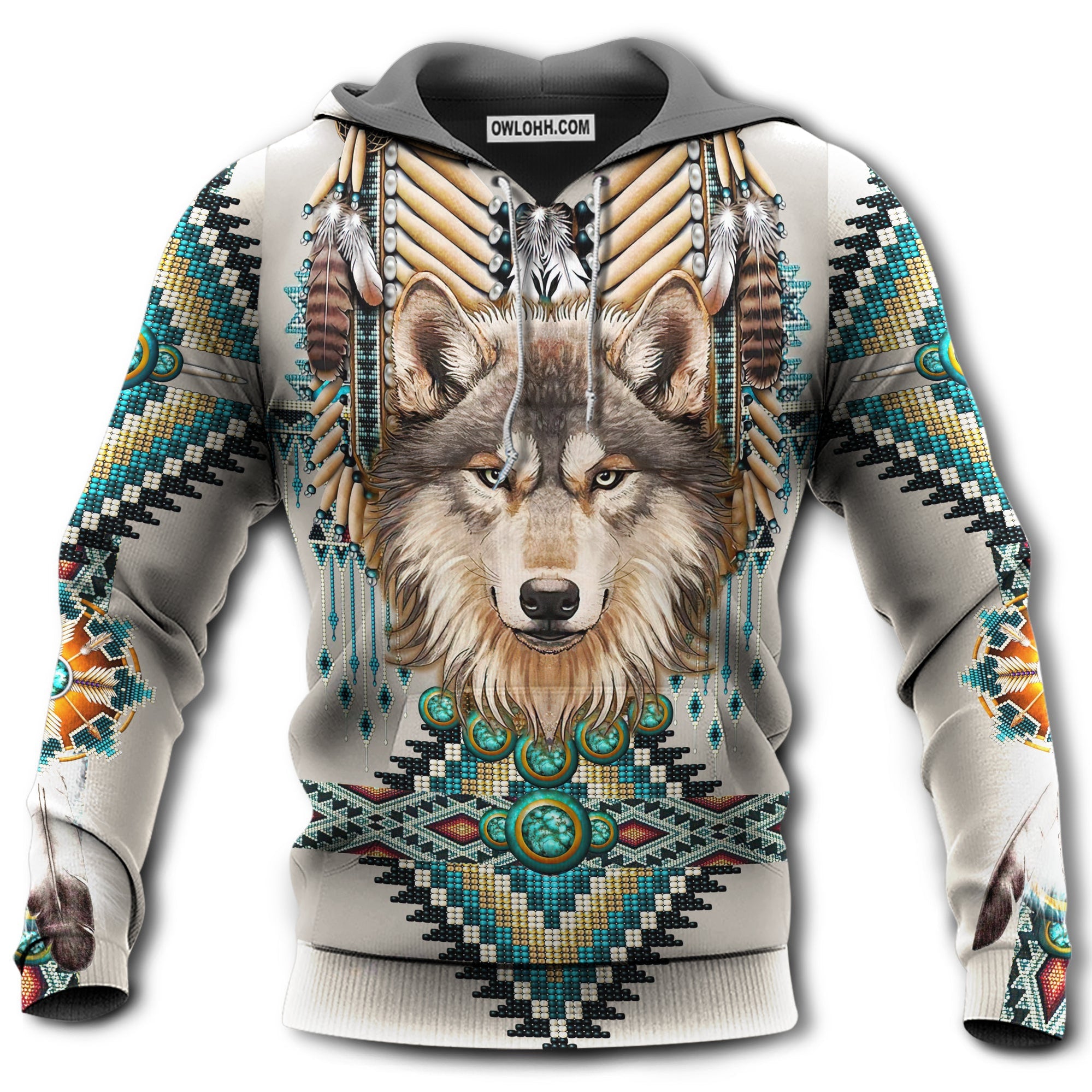 Native Wolf With Sign Amazing Color - Hoodie - Owl Ohh - Owl Ohh