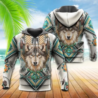 Native Wolf With Sign Amazing Color - Hoodie - Owl Ohh - Owl Ohh