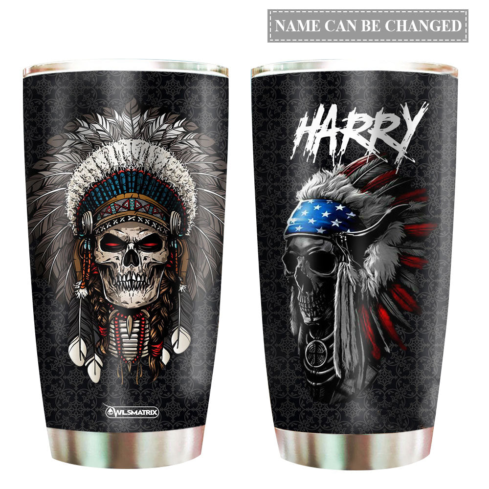 Native American Skull Man Personalized - Tumbler - Owl Ohh - Owl Ohh