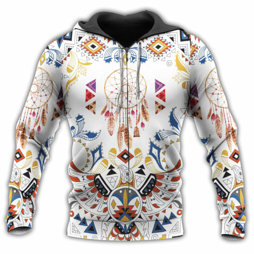 Native Dreamcatcher And Pattern White Simple - Hoodie - Owl Ohh - Owl Ohh