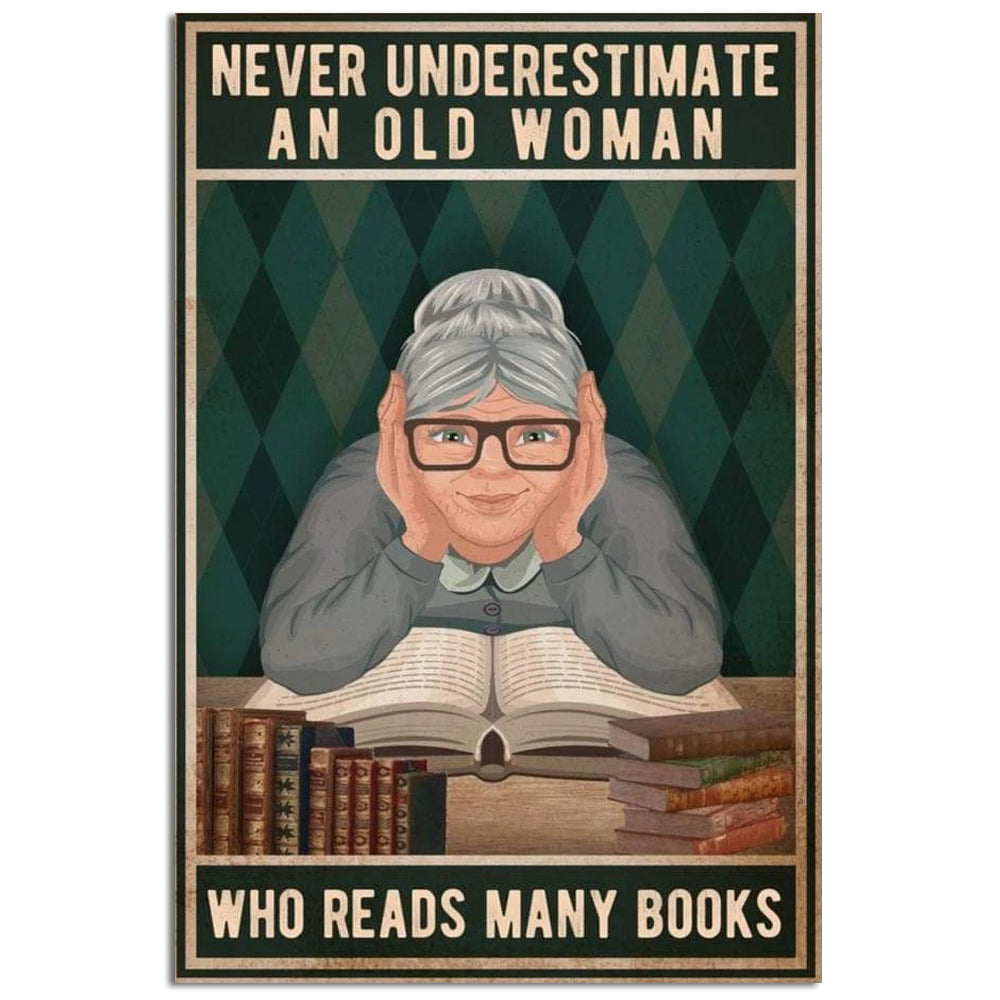 Book Never Underestimate An Old Woman Who Reads Many Books - Vertical Poster - Owl Ohh - Owl Ohh