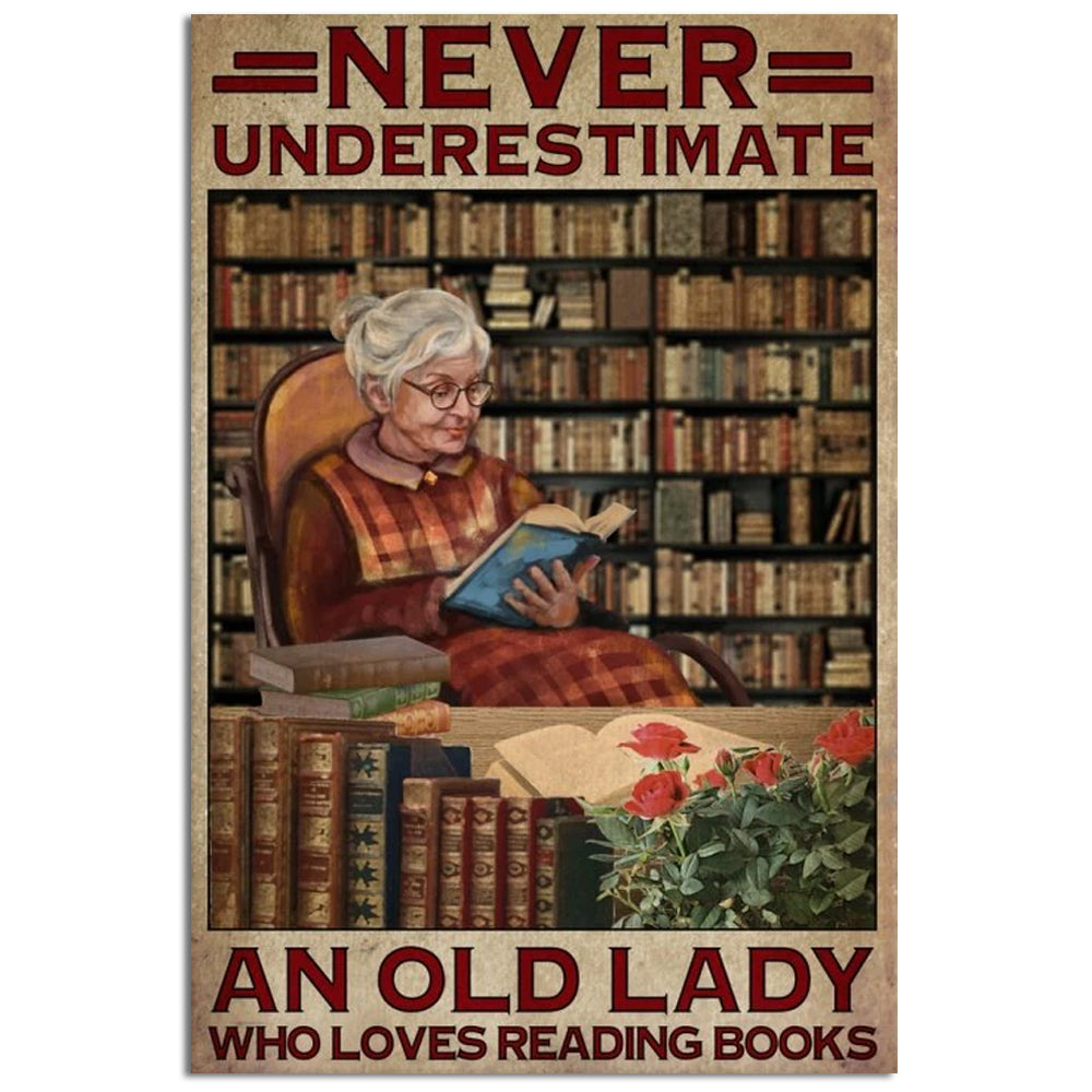Book Never Underestimate Old Lady Who Loves Reading Books - Vertical Poster - Owl Ohh - Owl Ohh