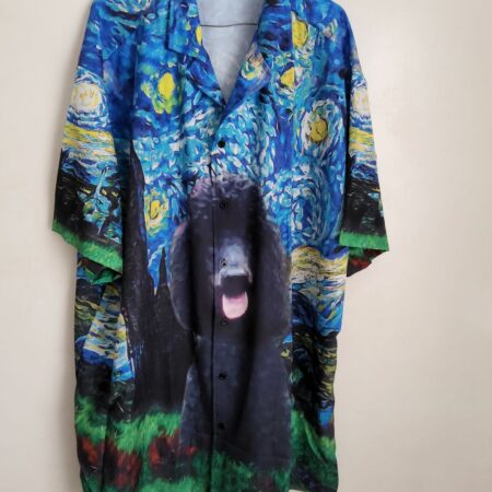 Custom Hawaiian Shirt With Pet Face | Personalized Gift For Pet Lovers | Starry Night Pattern Blue Color Aloha Shirt