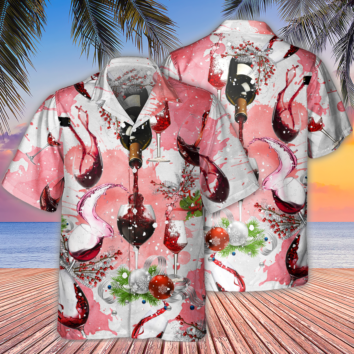 Wine Nothing Is Better Than A Glass Of Fine Wine On Christmas - Hawaiian Shirt  - Owl Ohh