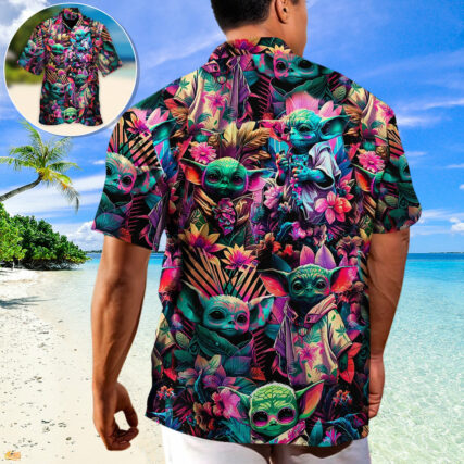 Star Wars Baby Yoda Synthwave Cool - Hawaiian Shirt - Owl Ohh-Owl Ohh
