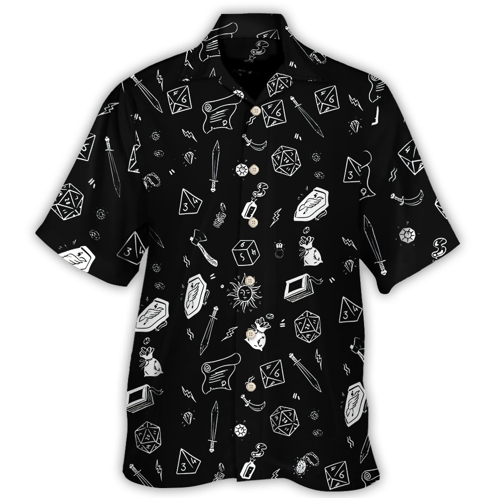 DnD Button Up Black & White Pattern - Hawaiian Shirt - Owl Ohh-Owl Ohh