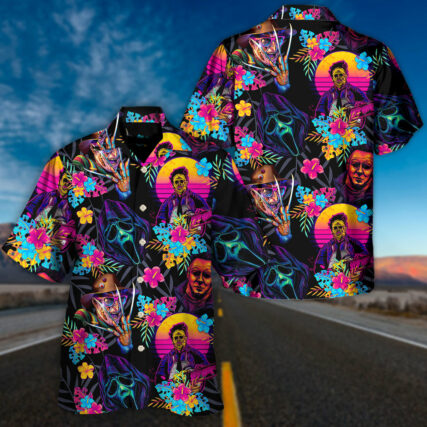 Horror movie Retro Flower Tropical Style - Hawaiian Shirt - Owl Ohh-Owl Ohh