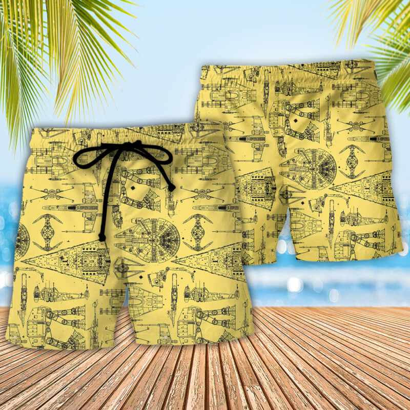 Space Ships Star Wars Yellow - Beach Short - Owl Ohh-Owl Ohh