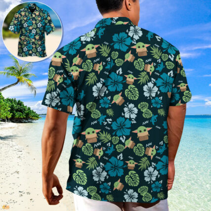 Star Wars The Mandalorian Grogu Baby Yoda Leaves- Hawaiian Shirt For Men, Women, Kids - Owl Ohh-Owl Ohh