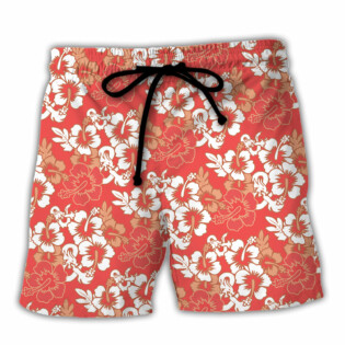 DnD Red Hawaiian Flower Style Pattern - Beach Short - Owl Ohh-Owl Ohh