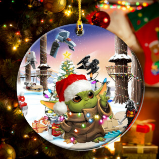 Christmas Star Wars Baby Yoda Joy To The World - Circle Ornament