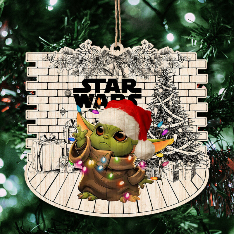 Christmas Star Wars Baby Yoda Joy To The World Sweet Home - Shaped Wooden Ornament