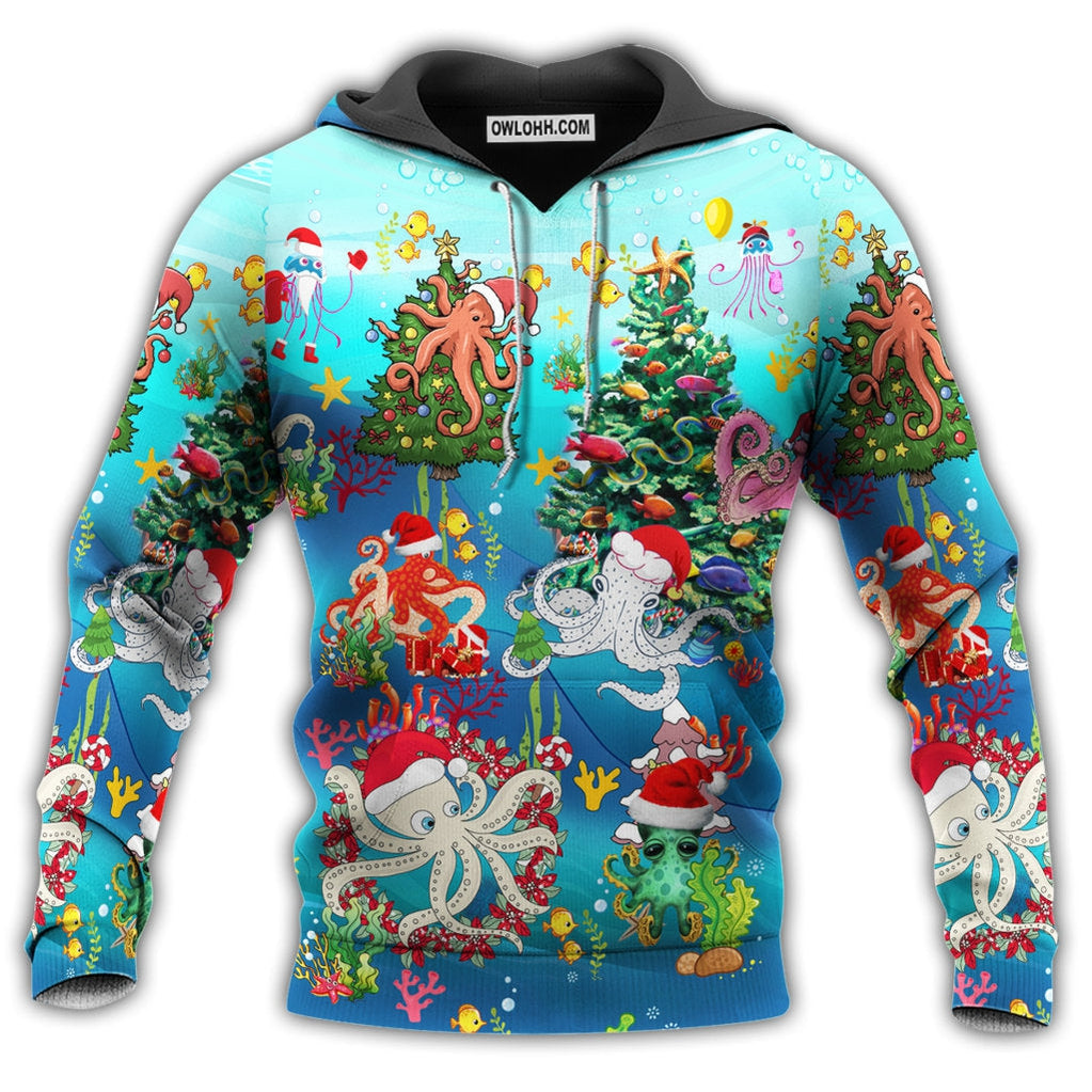 Octopus Merry Xmas With Bright Colors - Hoodie - Owl Ohh - Owl Ohh