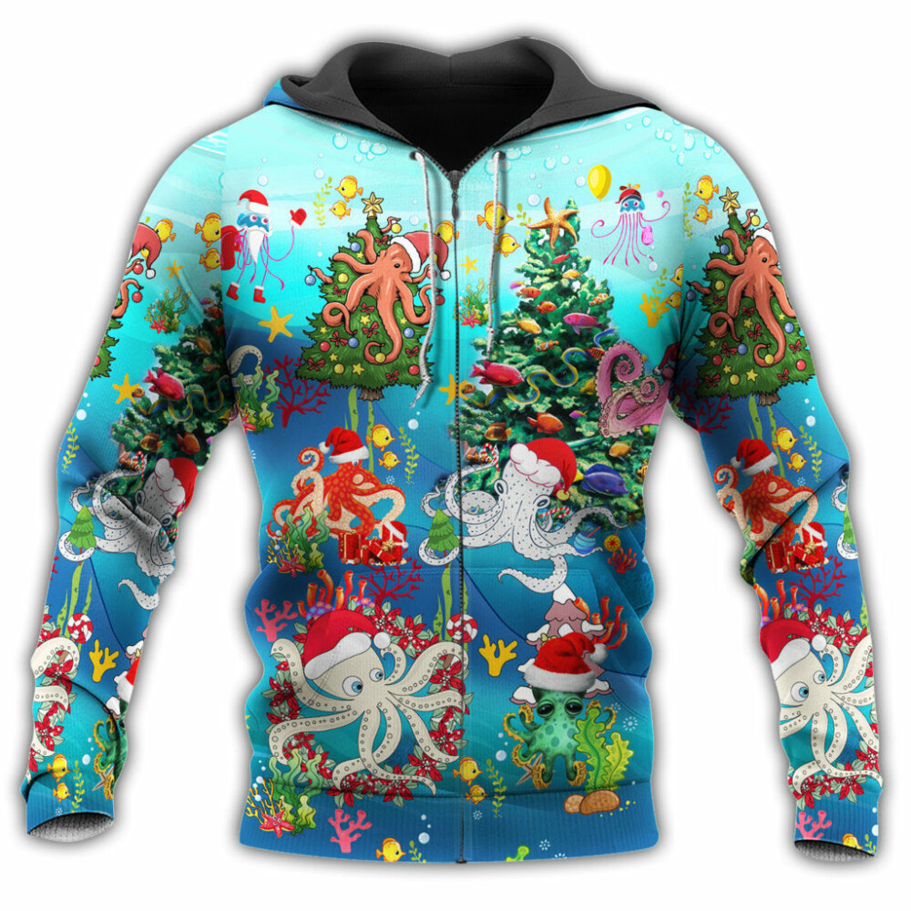 Octopus Merry Xmas With Bright Colors - Hoodie - Owl Ohh - Owl Ohh