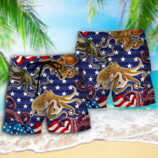 Octopus Independence Day USA Flag - Beach Short - Owl Ohh - Owl Ohh