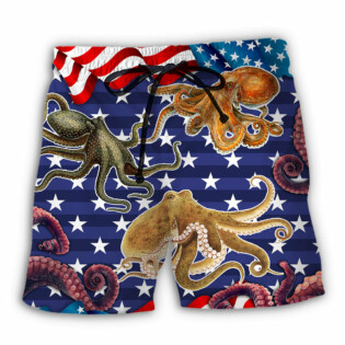 Octopus Independence Day USA Flag - Beach Short - Owl Ohh - Owl Ohh