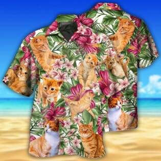 Cat Tropical Floral Orange Cat - Hawaiian Shirt - Owl Ohh - Owl Ohh