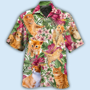 Cat Tropical Floral Orange Cat - Hawaiian Shirt - Owl Ohh - Owl Ohh
