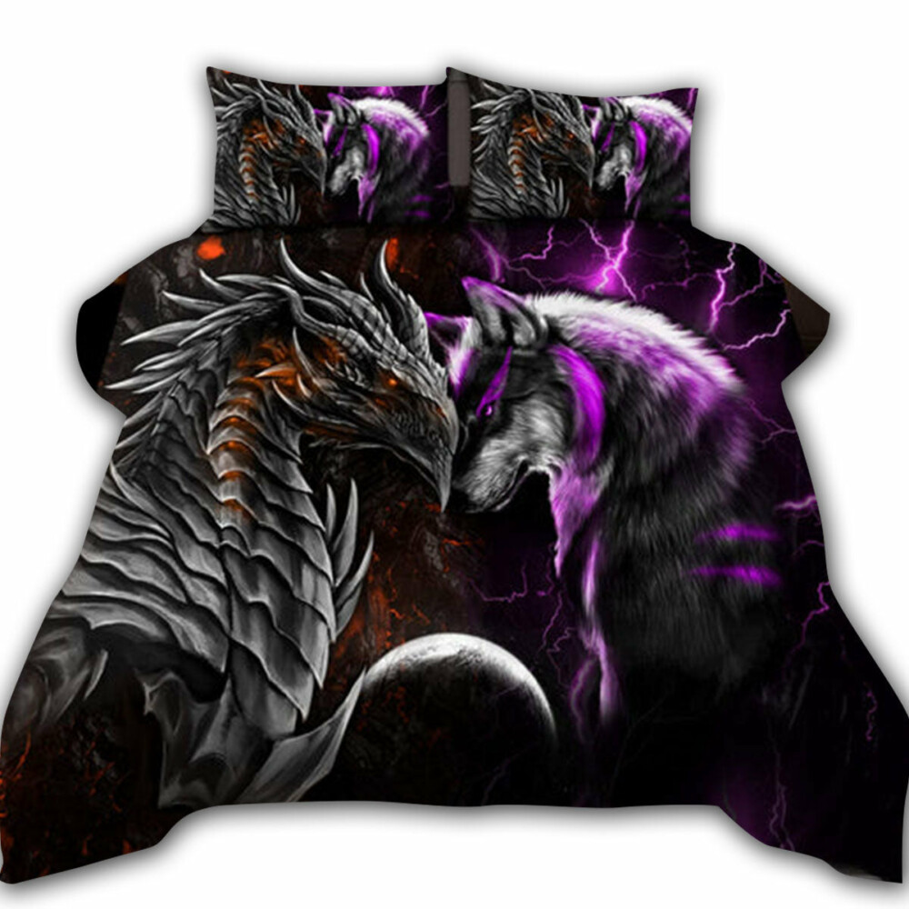 Dragon And Wolf Orange And Purple - Bedding Cover - Owl Ohh - Owl Ohh
