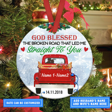 Red Truck Straight To You Couple Personalized - Circle Ornament - Owl Ohh - Owl Ohh