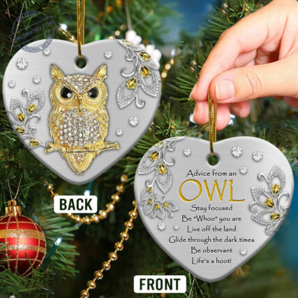 Owl Advice Be Observant - Heart Ornament - Owl Ohh - Owl Ohh