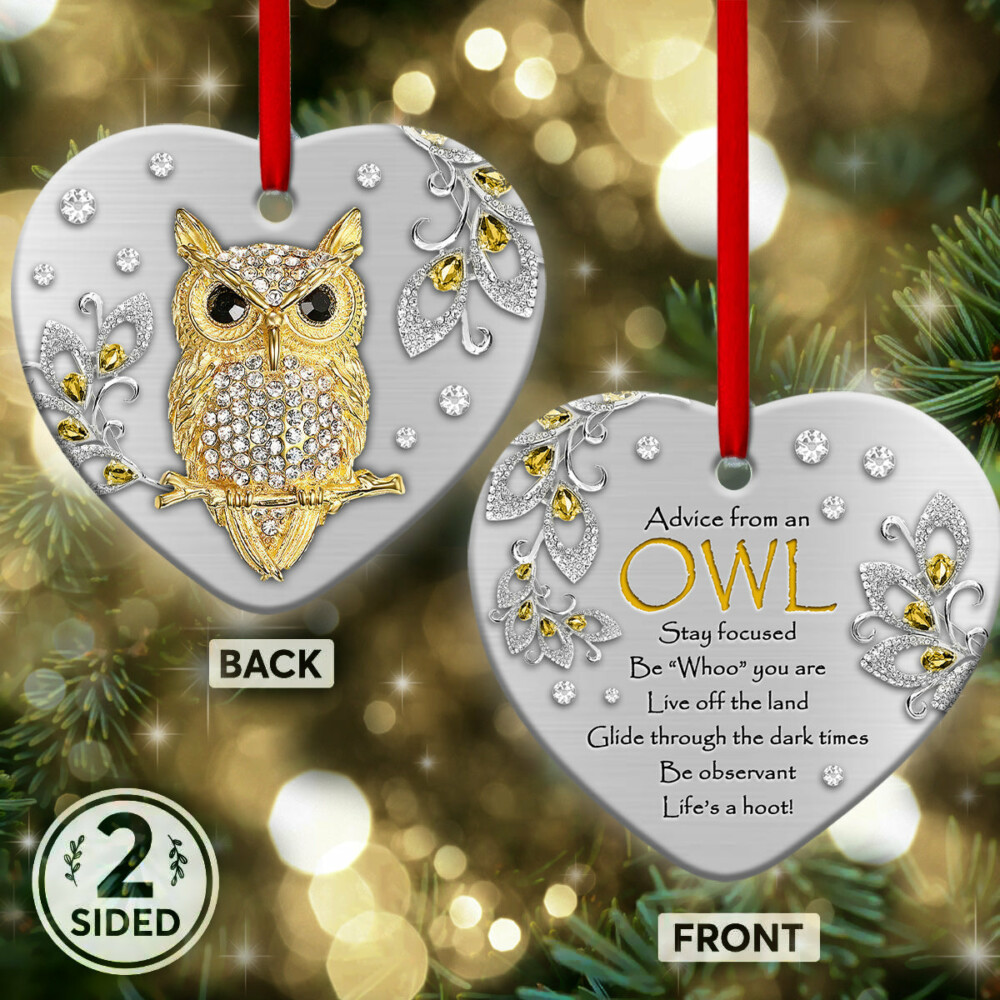 Owl Advice Be Observant - Heart Ornament - Owl Ohh - Owl Ohh