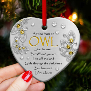 Owl Advice Be Observant - Heart Ornament - Owl Ohh - Owl Ohh